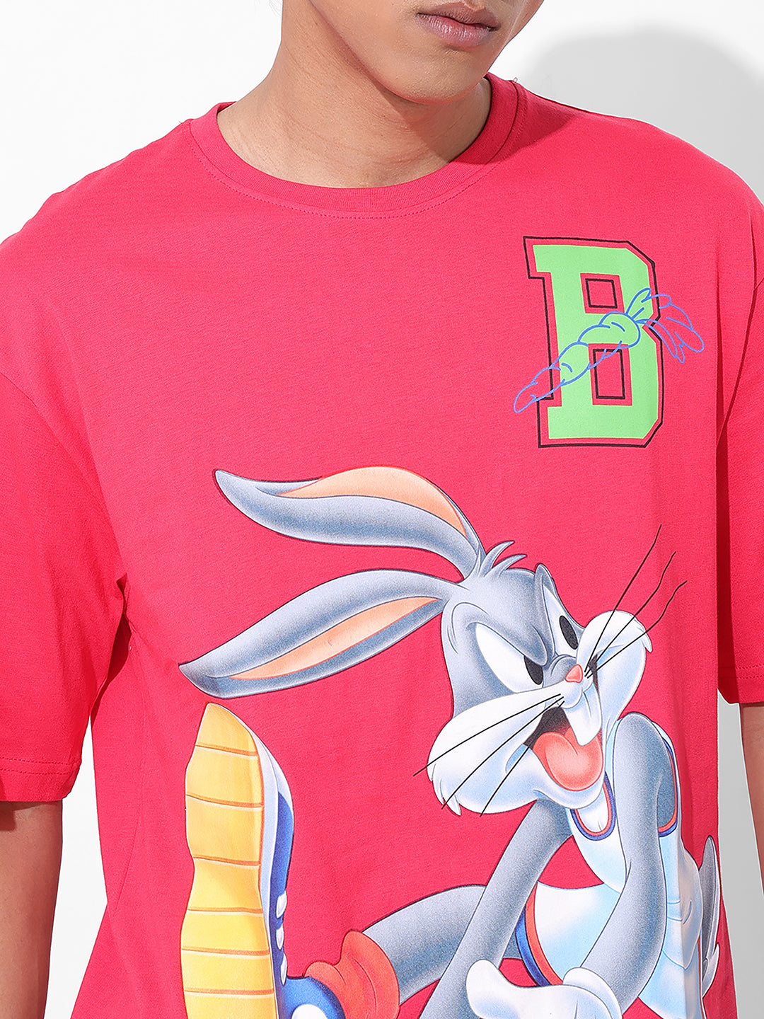 Men's Pink Boxy Fit Bugs Bunny Character Merchandise T-Shirt