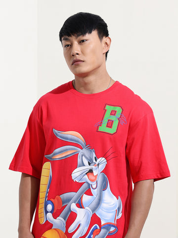 Men's Pink Boxy Fit Bugs Bunny Character Merchandise T-Shirt