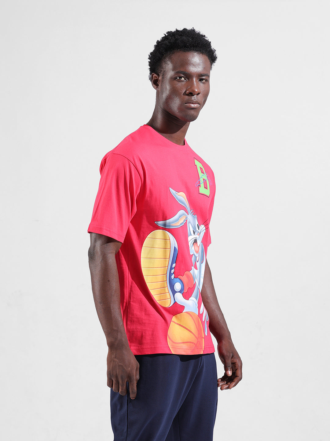 Men's Pink Boxy Fit Bugs Bunny Character Merchandise T-Shirt
