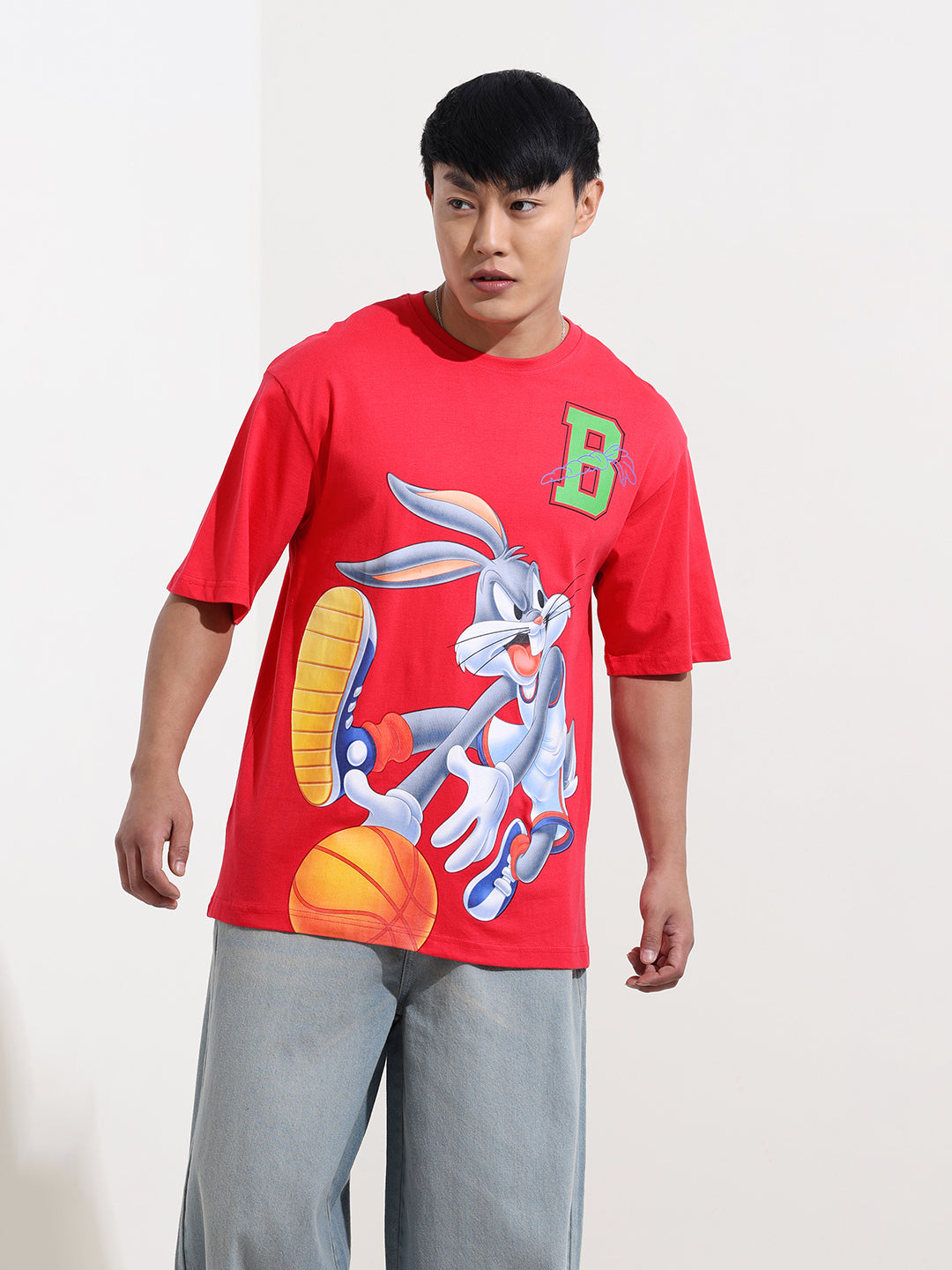 Men's Pink Boxy Fit Bugs Bunny Character Merchandise T-Shirt