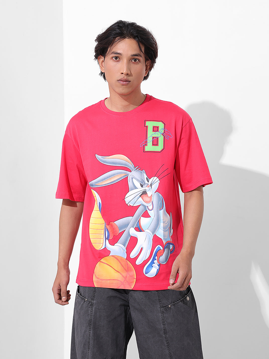 Men's Pink Boxy Fit Bugs Bunny Character Merchandise T-Shirt