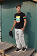 Men's Black Slim Fit Character Johnny Bravo Printed Crew Neck T-Shirt