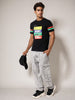 Men's Black Slim Fit Character Johnny Bravo Printed Crew Neck T-Shirt