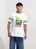 Men's White Slim Fit Character Johnny Bravo Printed Crew Neck T-Shirt
