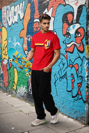 Men's Red Slim Fit Character Johnny Bravo Printed T-Shirt