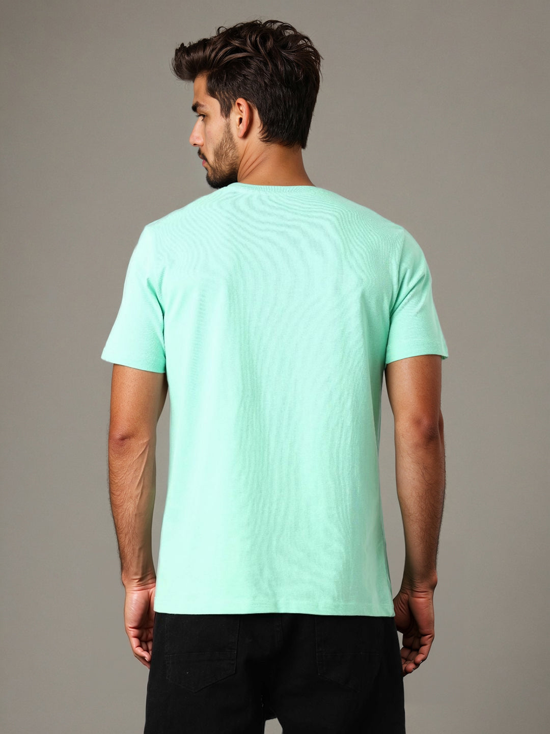 Men's Green Slim Fit Character Johnny Bravo Printed Crew Neck T-Shirt