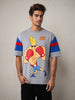 Men's Grey Boxy Fit Character Johnny Bravo Printed Crew Neck T-Shirt