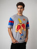 Men's Grey Boxy Fit Character Johnny Bravo Printed Crew Neck T-Shirt