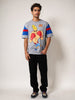 Men's Grey Boxy Fit Character Johnny Bravo Printed Crew Neck T-Shirt