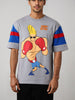 Men's Grey Boxy Fit Character Johnny Bravo Printed Crew Neck T-Shirt