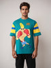 Men's Green Boxy Fit Character Johnny Bravo Printed Crew Neck T-Shirt