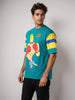 Men's Green Boxy Fit Character Johnny Bravo Printed Crew Neck T-Shirt