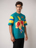 Men's Green Boxy Fit Character Johnny Bravo Printed Crew Neck T-Shirt