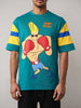 Men's Green Boxy Fit Character Johnny Bravo Printed Crew Neck T-Shirt