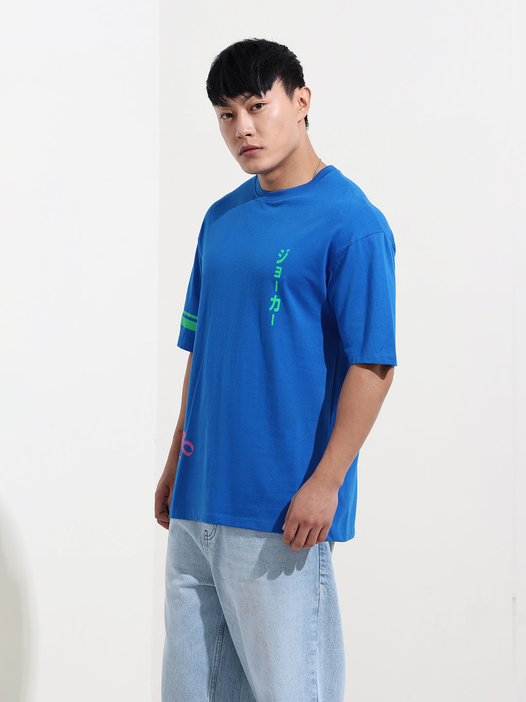 Men's Blue Boxy Fit Joker Character Printed Crew Neck T-Shirt