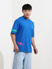 Men's Blue Boxy Fit Joker Character Printed Crew Neck T-Shirt