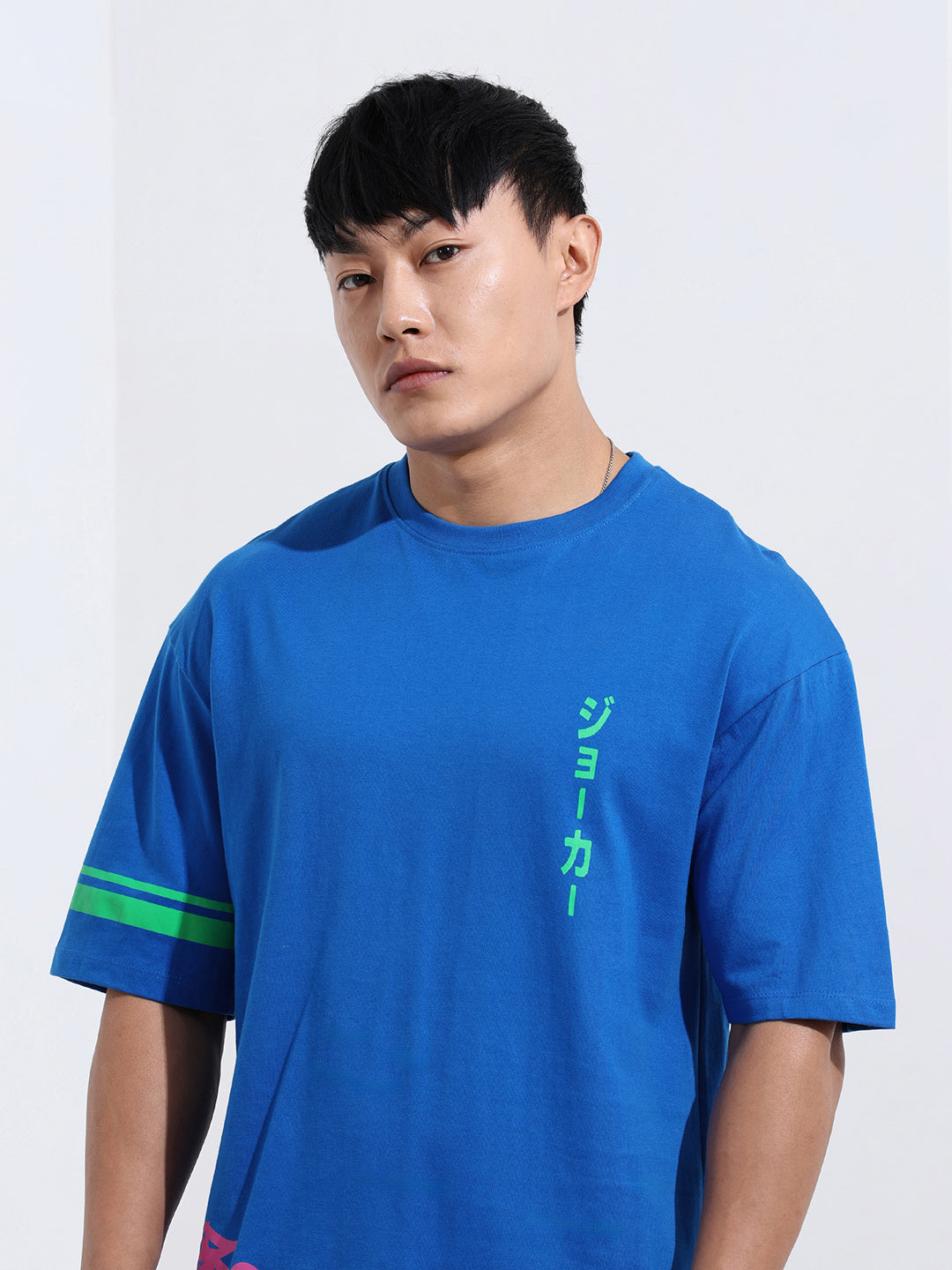 Men's Blue Boxy Fit Joker Character Printed Crew Neck T-Shirt