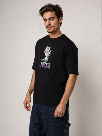Men's Joker Typography Printed Round Neck Cotton's Boxy T-shirt