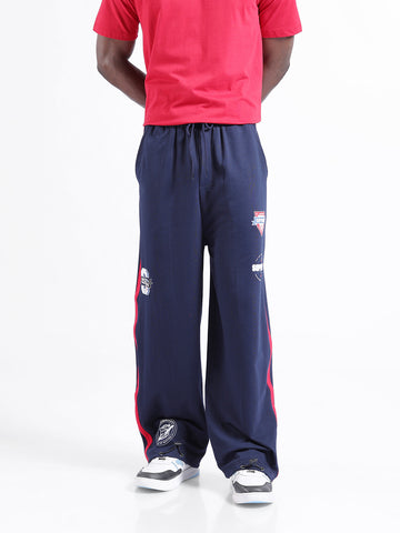 Men's Navy Blue Blue Loose Fit Superman Character Printed Joggers
