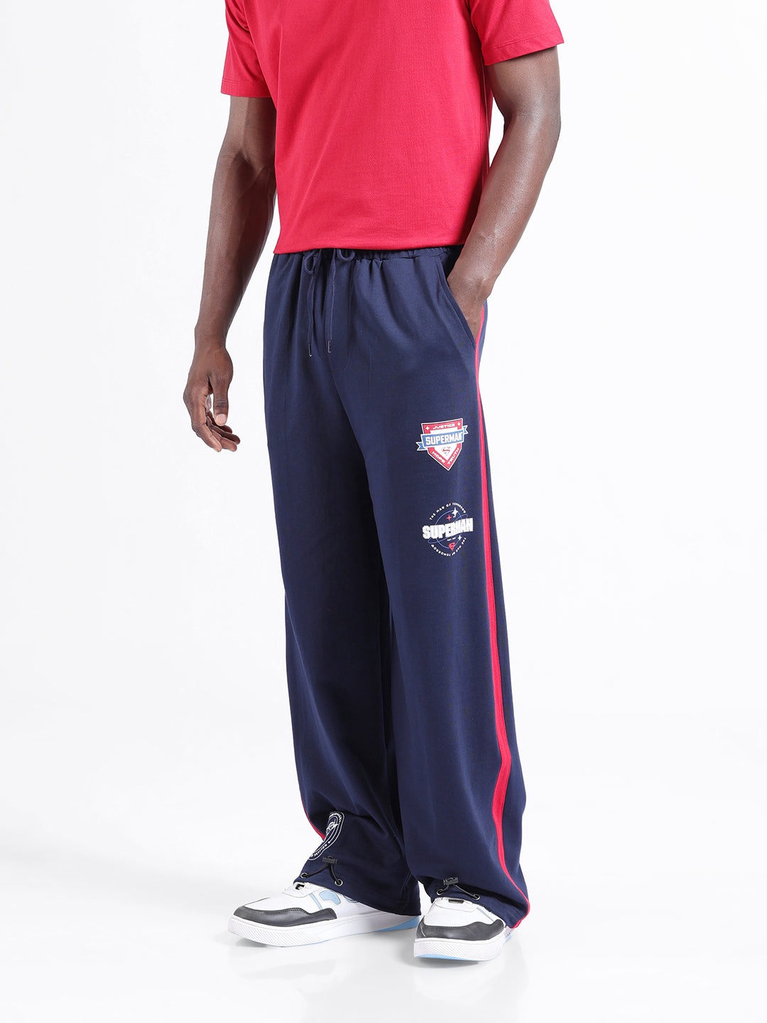 Men's Navy Blue Blue Loose Fit Superman Character Printed Joggers