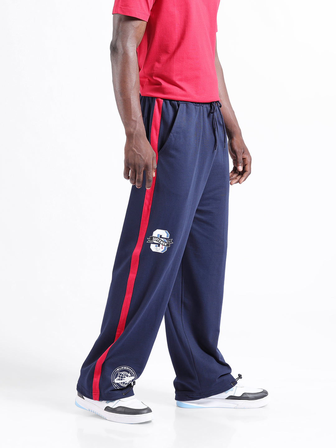Men's Navy Blue Blue Loose Fit Superman Character Printed Joggers