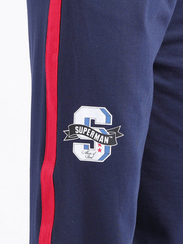Men's Navy Blue Blue Loose Fit Superman Character Printed Joggers