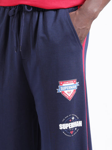 Men's Navy Blue Blue Loose Fit Superman Character Printed Joggers