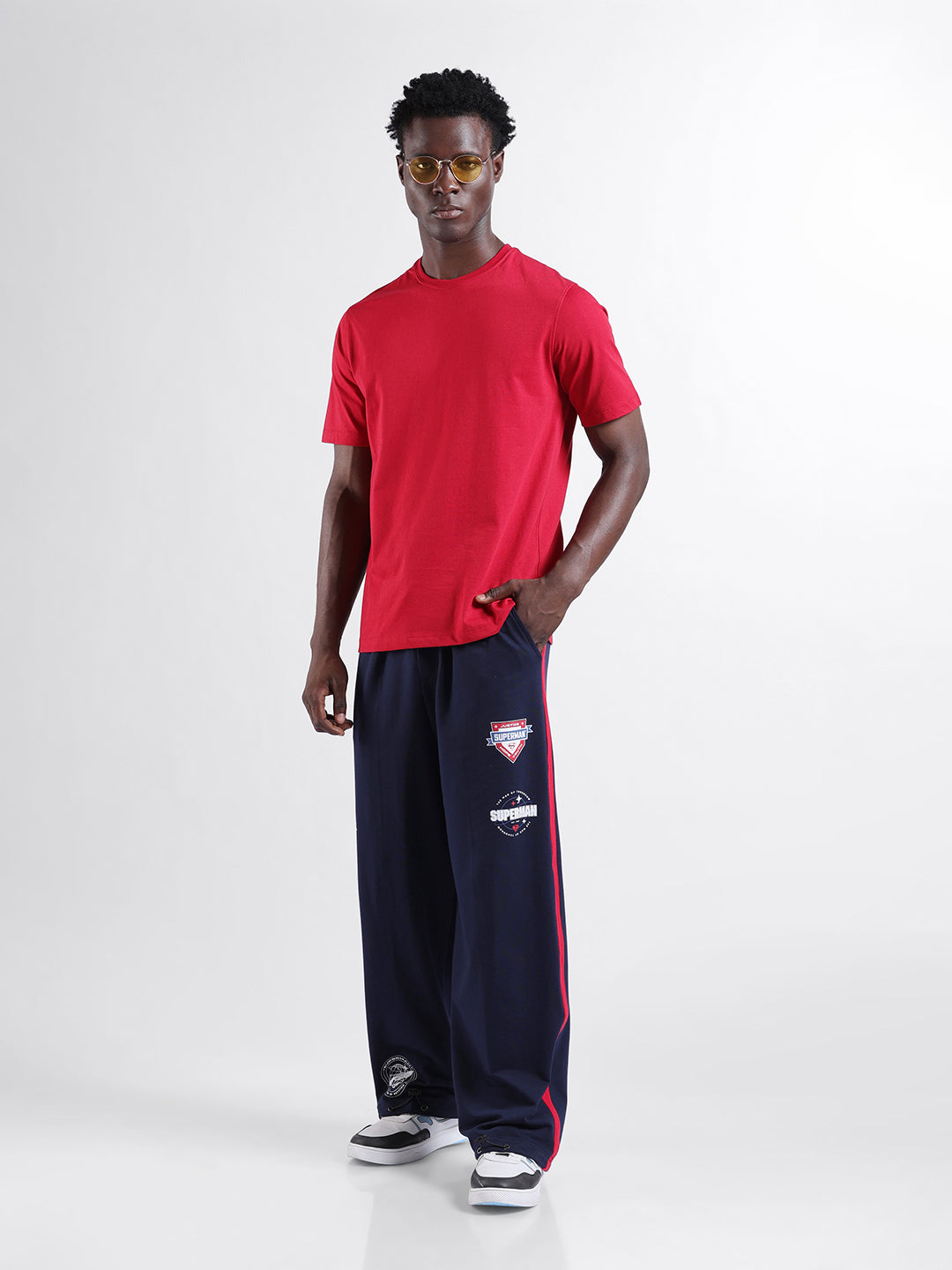 Men's Navy Blue Blue Loose Fit Superman Character Printed Joggers