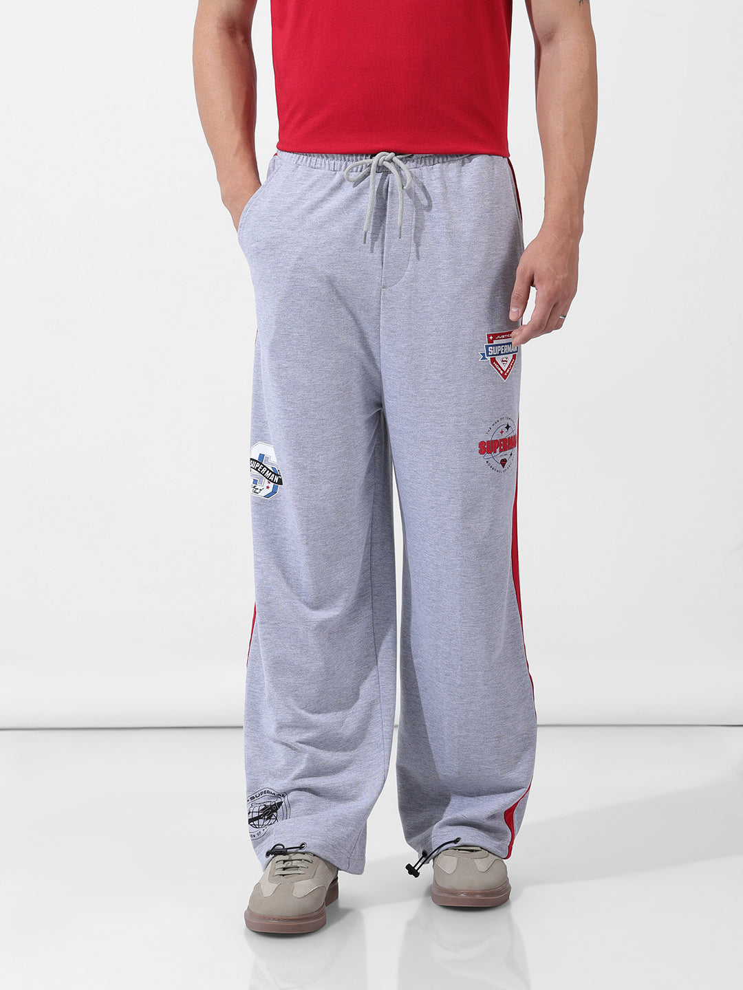 Men's Grey Loose Fit Character Printed Joggers