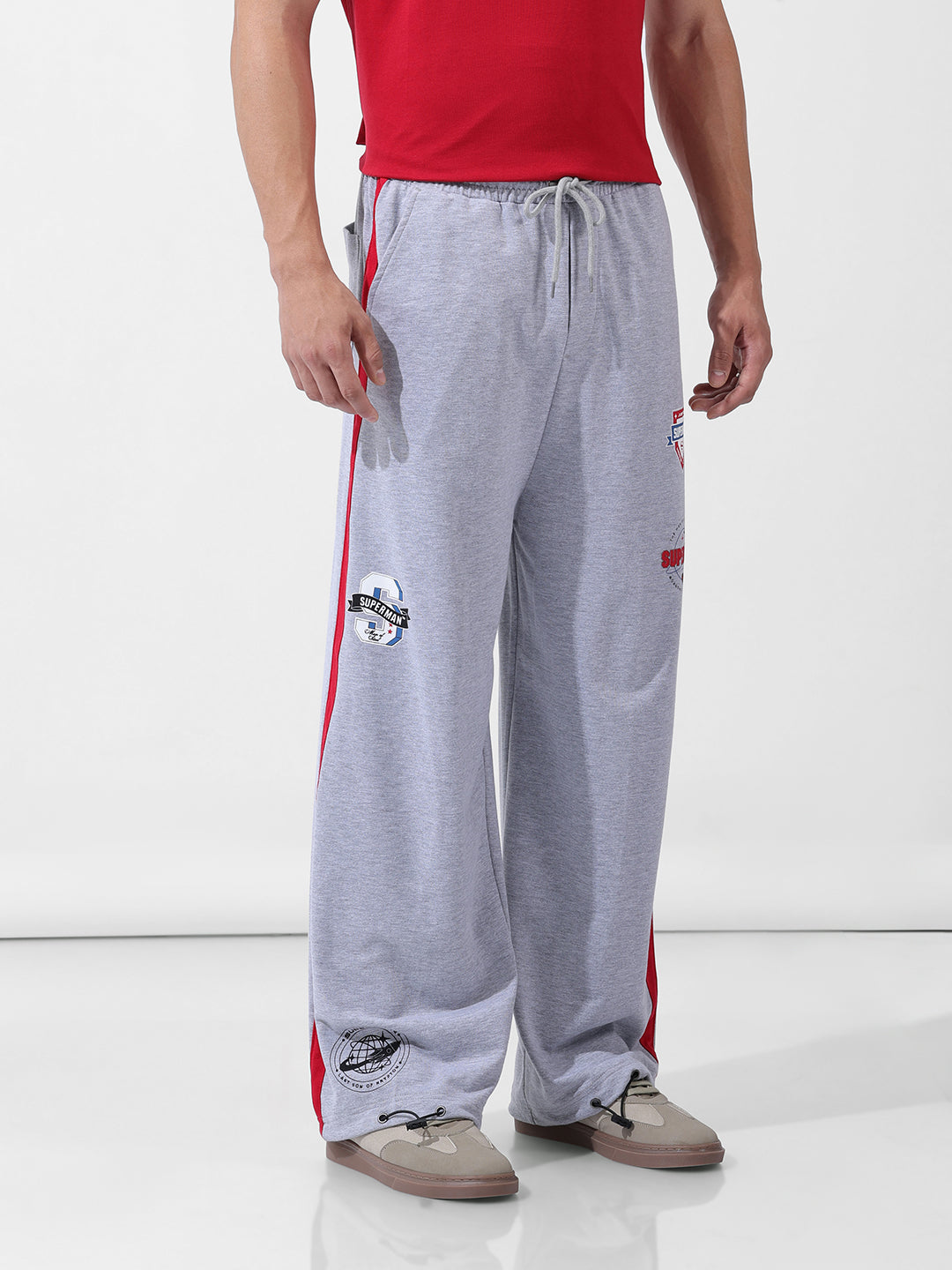 Men's Grey Loose Fit Character Printed Joggers