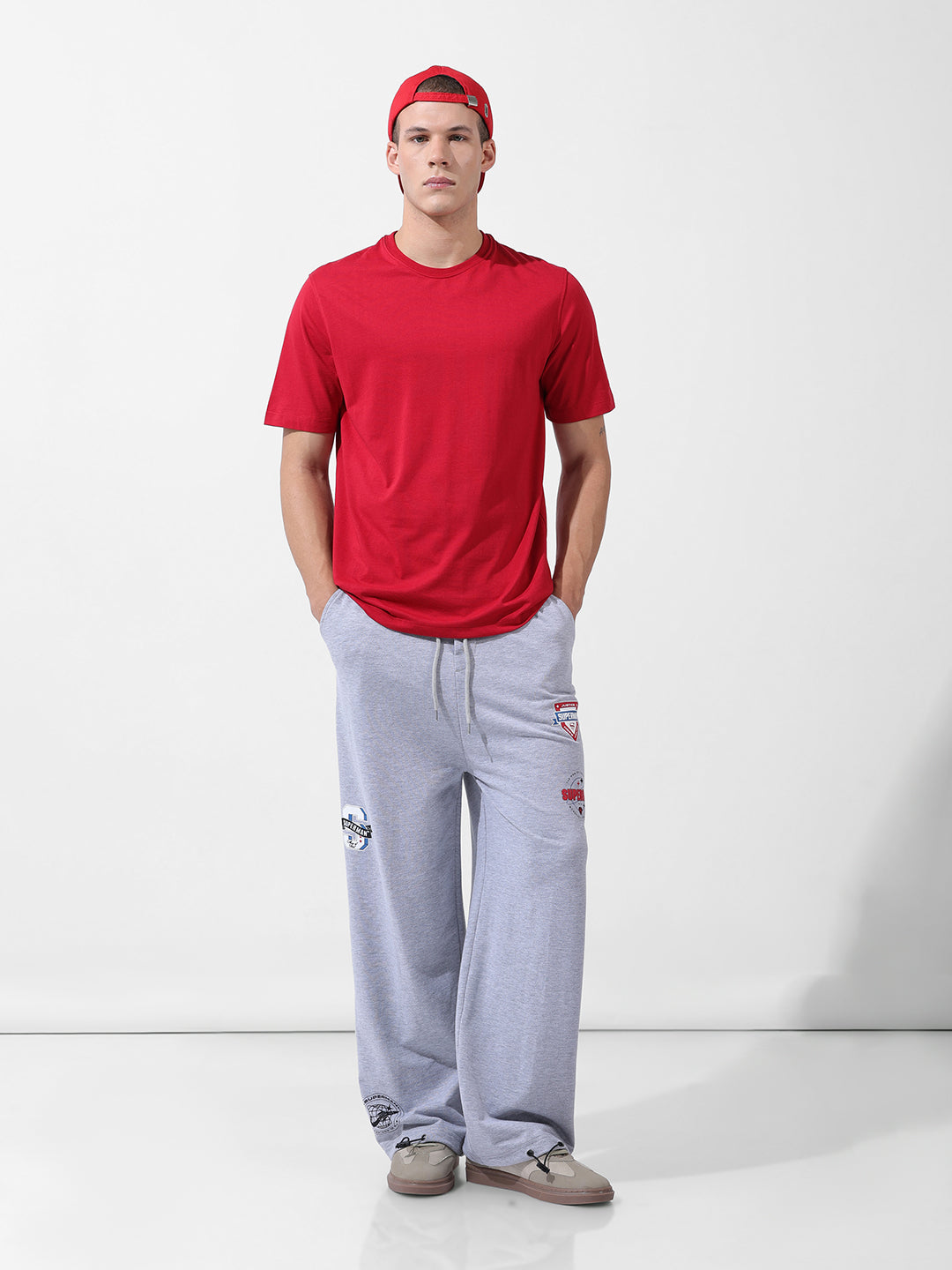 Men's Grey Loose Fit Character Printed Joggers