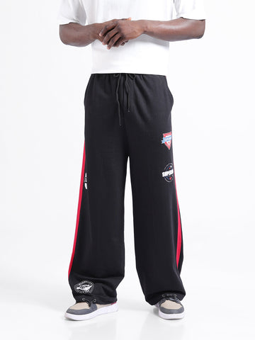 Men's Black Loose Fit Character Superman Printed Joggers