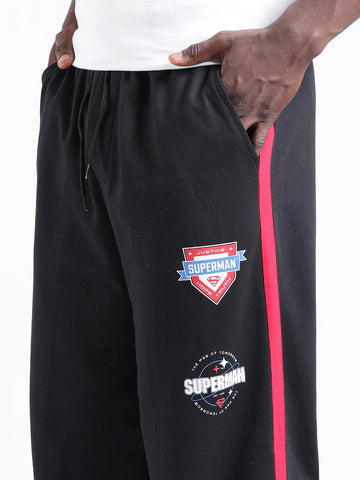 Men's Black Loose Fit Character Superman Printed Joggers