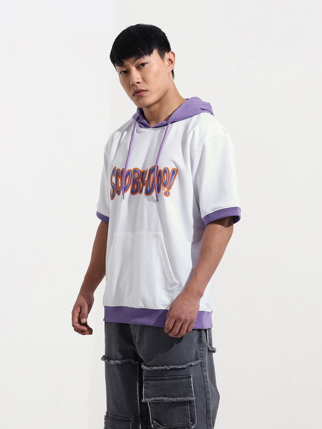 Men's White Oversized Fit Character Scooby-Doo Printed Sweatshirt