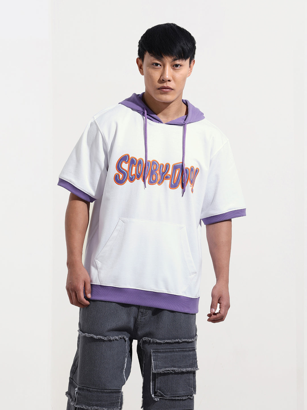 Men's White Oversized Fit Character Scooby-Doo Printed Sweatshirt
