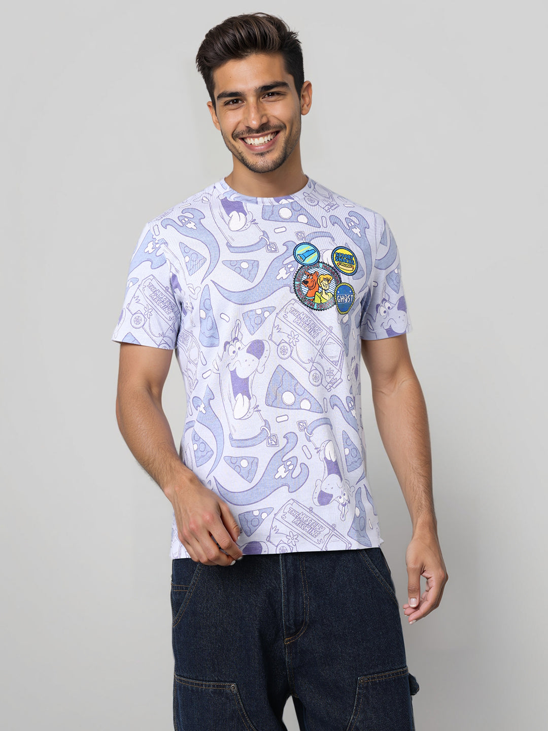Men's Typography Printed Raw Edge Slim Fit T-shirt
