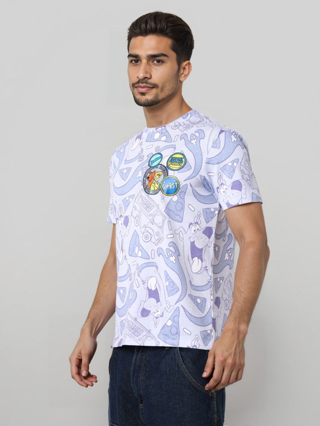 Men's Typography Printed Raw Edge Slim Fit T-shirt