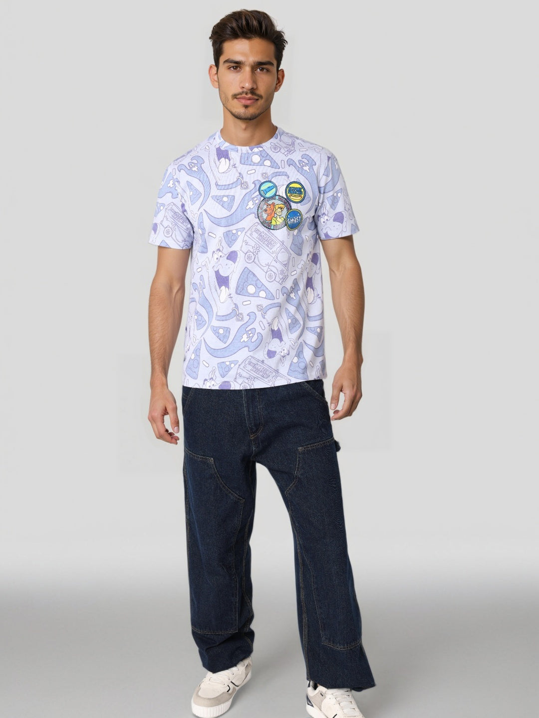 Men's Typography Printed Raw Edge Slim Fit T-shirt