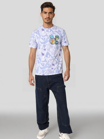 Men's Typography Printed Raw Edge Slim Fit T-shirt