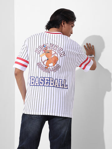 Men's White Boxy Fit Character Scooby-Doo Printed V-Neck T-Shirt