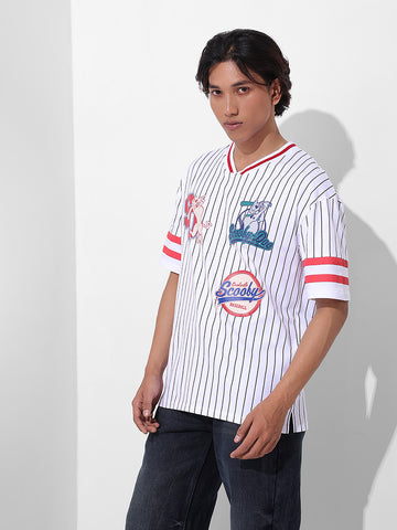 Men's White Boxy Fit Character Scooby-Doo Printed V-Neck T-Shirt