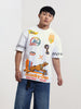 Men's White Boxy Fit Character Scooby-Doo Printed Crew Neck T-Shirt