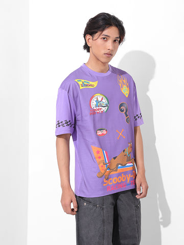 Men's Purple Boxy Fit Character Scooby-Doo Printed Crew Neck T-Shirt