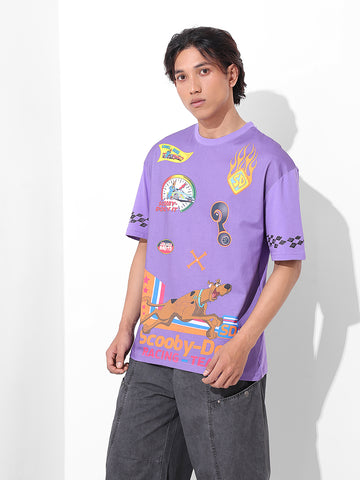 Men's Purple Boxy Fit Character Scooby-Doo Printed Crew Neck T-Shirt