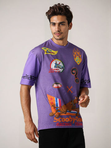 Men's Purple Boxy Fit Character Scooby-Doo Printed Crew Neck T-Shirt