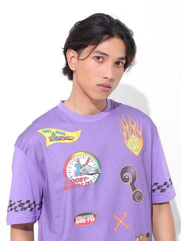 Men's Purple Boxy Fit Character Scooby-Doo Printed Crew Neck T-Shirt