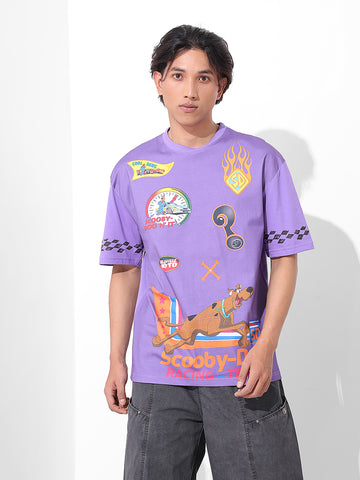 Men's Purple Boxy Fit Character Scooby-Doo Printed Crew Neck T-Shirt