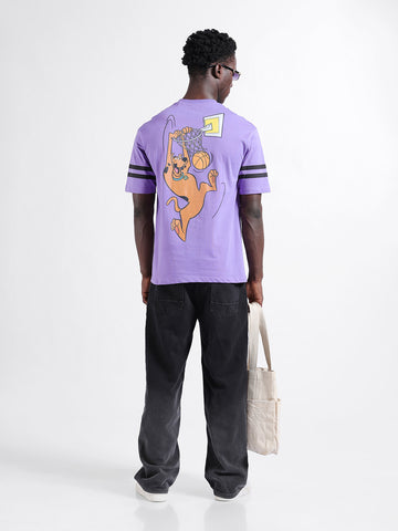 Men's Purple Boxy Fit Character Scooby-Doo Printed Crew Neck T-Shirt