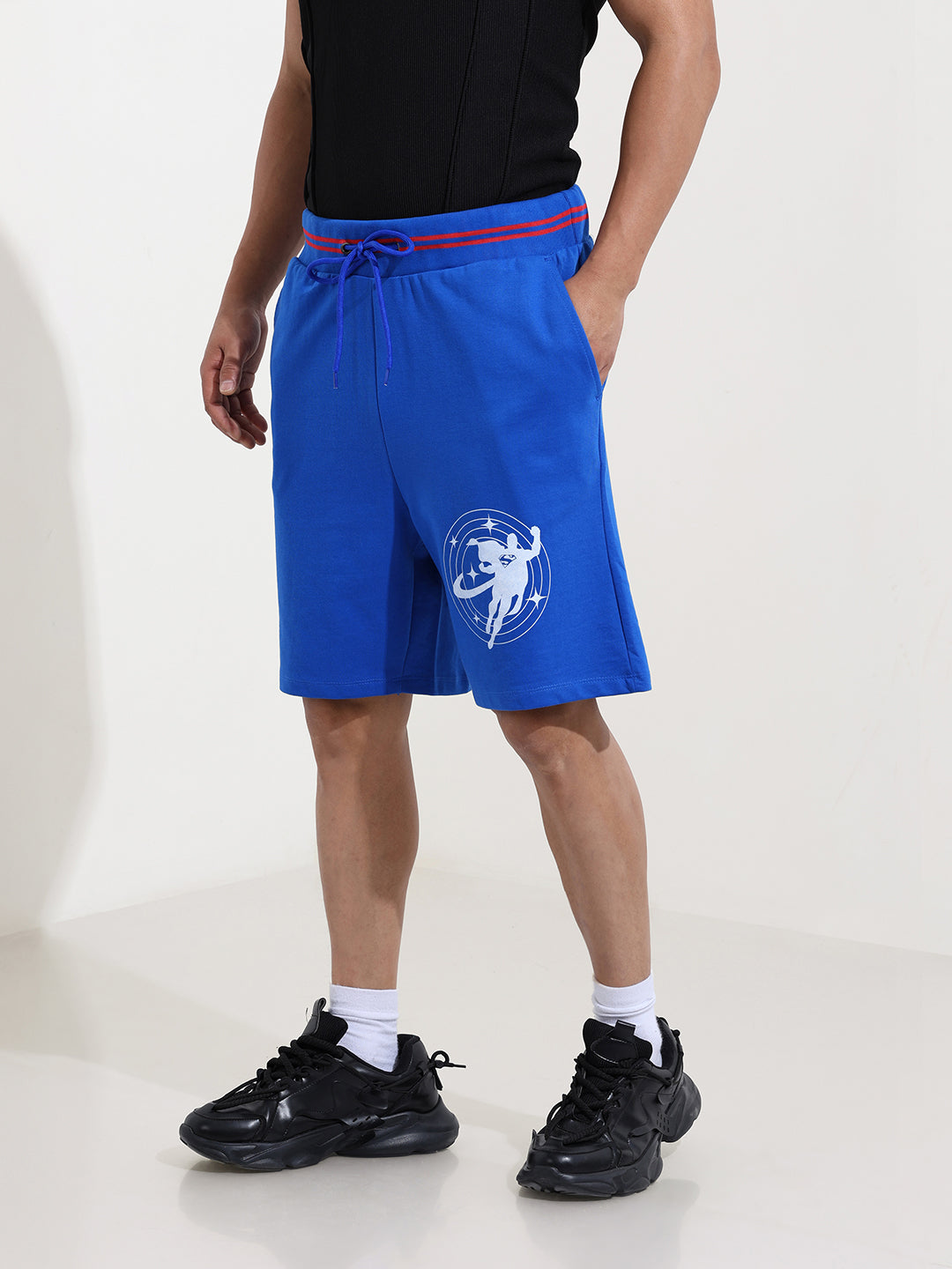Men's Blue Relaxed Fit Character Superman Printed Shorts