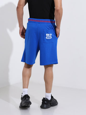 Men's Blue Relaxed Fit Character Superman Printed Shorts